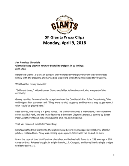 SF Giants Press Clips Monday, April 9, 2018