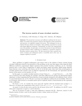 The Inverse Matrix of Some Circulant Matrices