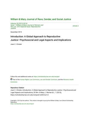 Introduction: a Global Approach to Reproductive Justice—Psychosocial and Legal Aspects and Implications