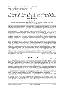 A Comparative Study on the Environmental Impact Due to Tourism Development on Two Tourist Centres of Kerala-Varkala and Kalpetta