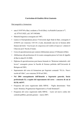 Curriculum Di Giuditta Silvia Liantonio