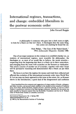 International Regimes, Transactions, and Change: Embedded Liberalism in the Postwar Economic Order