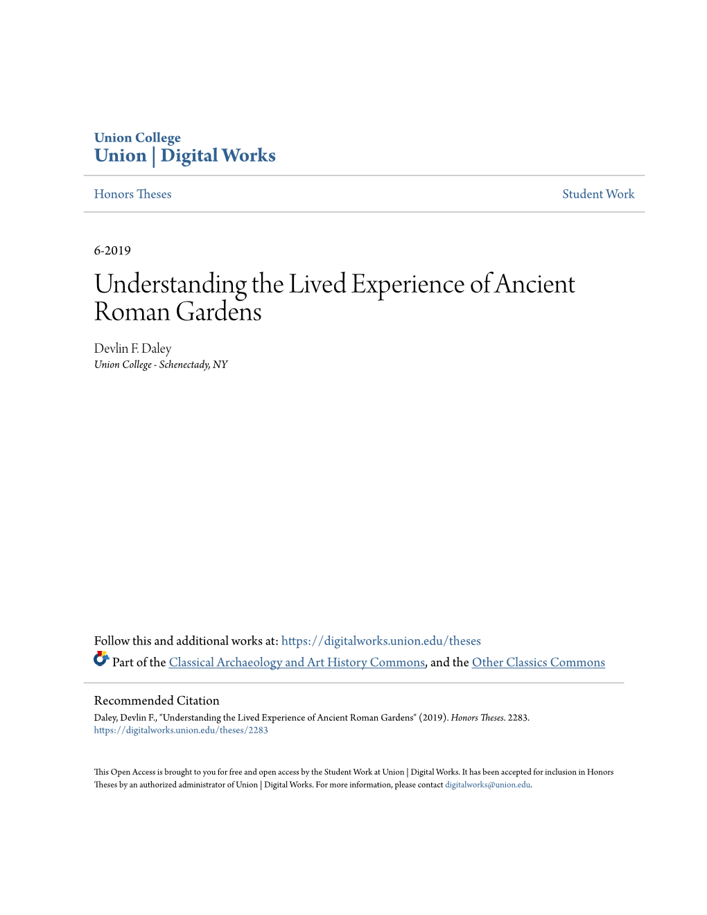 Understanding the Lived Experience of Ancient Roman Gardens Devlin F