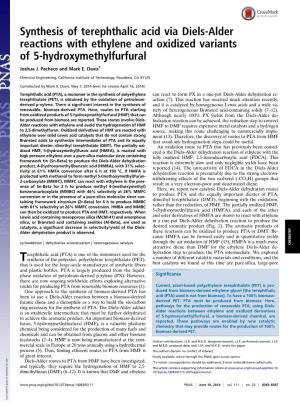 Synthesis of Terephthalic Acid Via Diels-Alder Reactions with Ethylene and Oxidized Variants of 5-Hydroxymethylfurfural