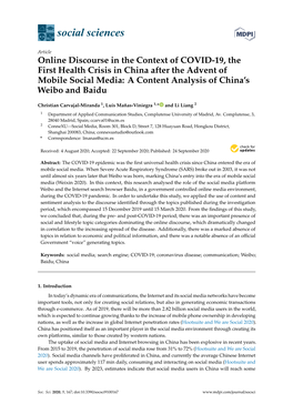 Online Discourse in the Context of COVID-19, the First Health Crisis in China After the Advent of Mobile Social Media: a Content Analysis of China’S Weibo and Baidu