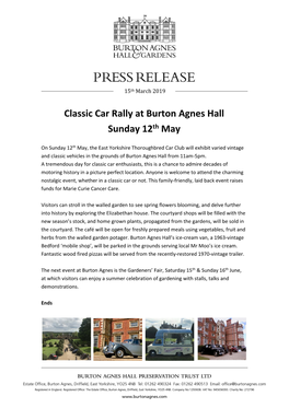 Classic Car Rally at Burton Agnes Hall Sunday 12Th May