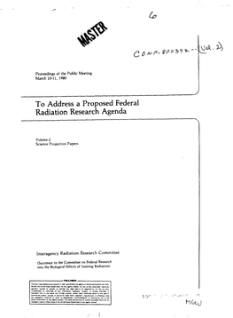 To Address a Proposed Federal Radiation Research Agenda
