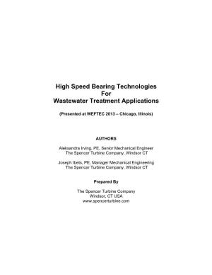 High Speed Bearing Technologies for Wastewater Treatment Applications