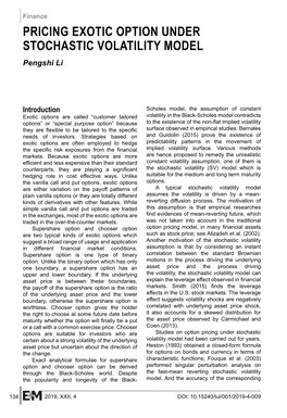PRICING EXOTIC OPTION UNDER STOCHASTIC VOLATILITY MODEL Pengshi Li