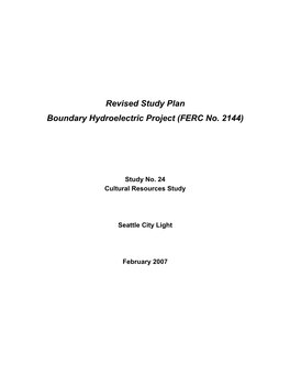 Revised Study Plan Boundary Hydroelectric Project (FERC No