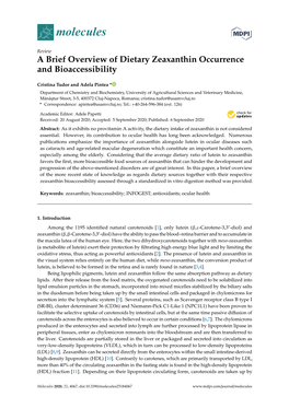 A Brief Overview of Dietary Zeaxanthin Occurrence and Bioaccessibility