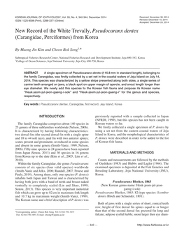 New Record of the White Trevally, Pseudocaranx Dentex (Carangidae, Perciformes) from Korea