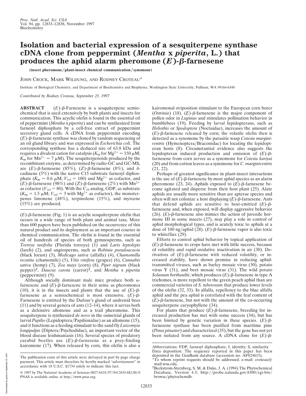 Isolation and Bacterial Expression of a Sesquiterpene Synthase Cdna