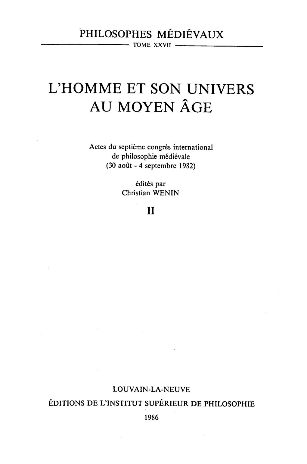 L'homme Et Son Univers Aumoyen Äge