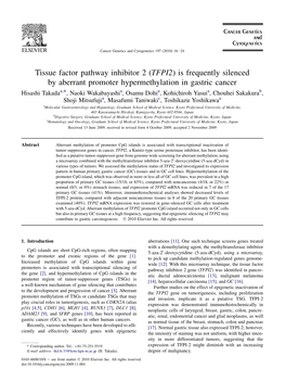 Tissue Factor Pathway Inhibitor 2 (TFPI2) Is Frequently Silenced By