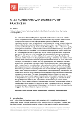 Sujni Embroidery and Community of Practice In