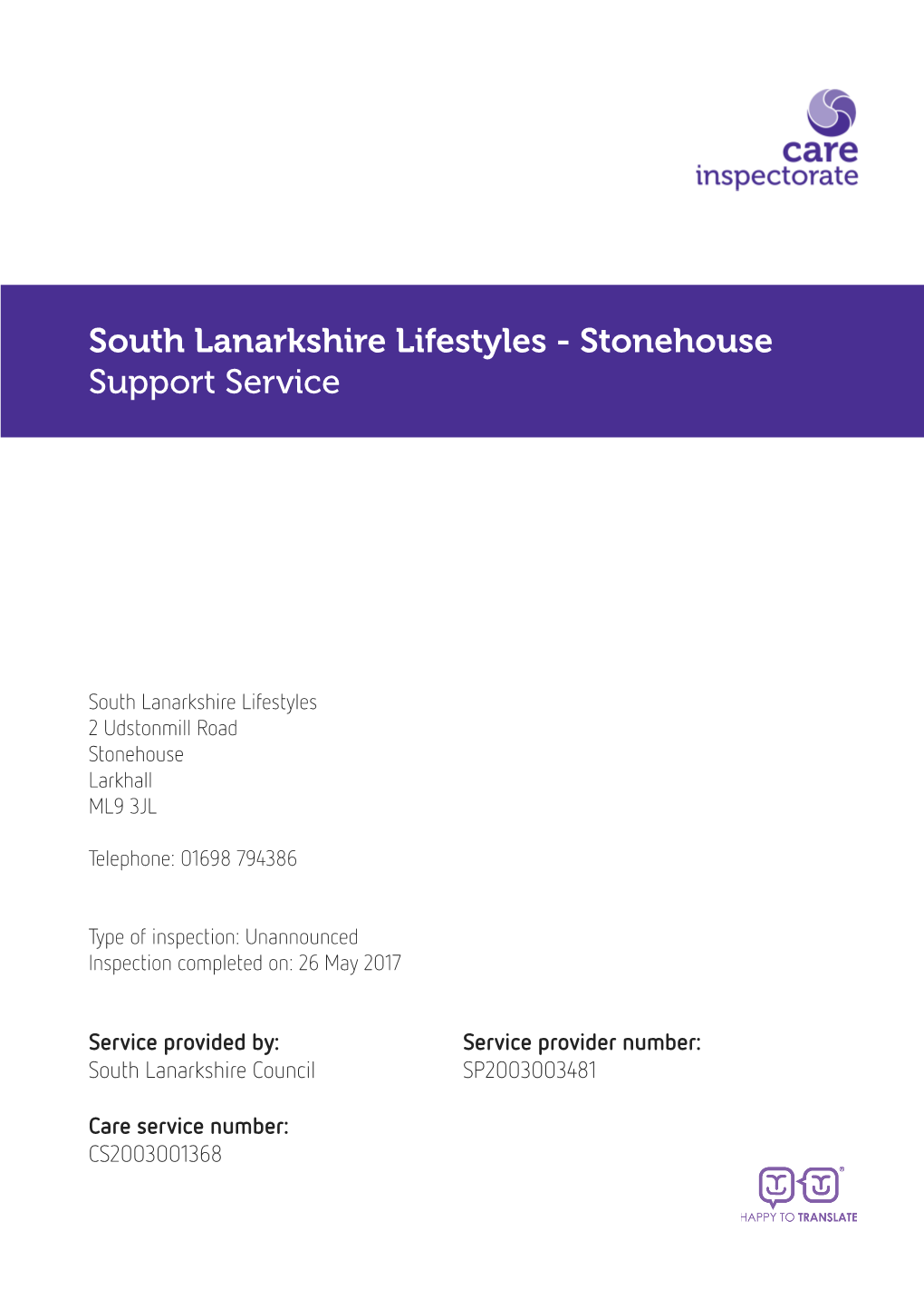 South Lanarkshire Lifestyles - Stonehouse Support Service