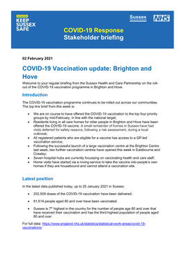 Brighton and Hove COVID-19 Vaccination Stakeholder Briefing