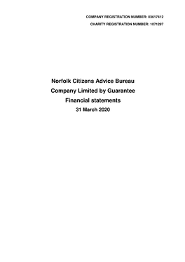 Norfolk Citizens Advice Bureau Company Limited by Guarantee Financial Statements 31 March 2020