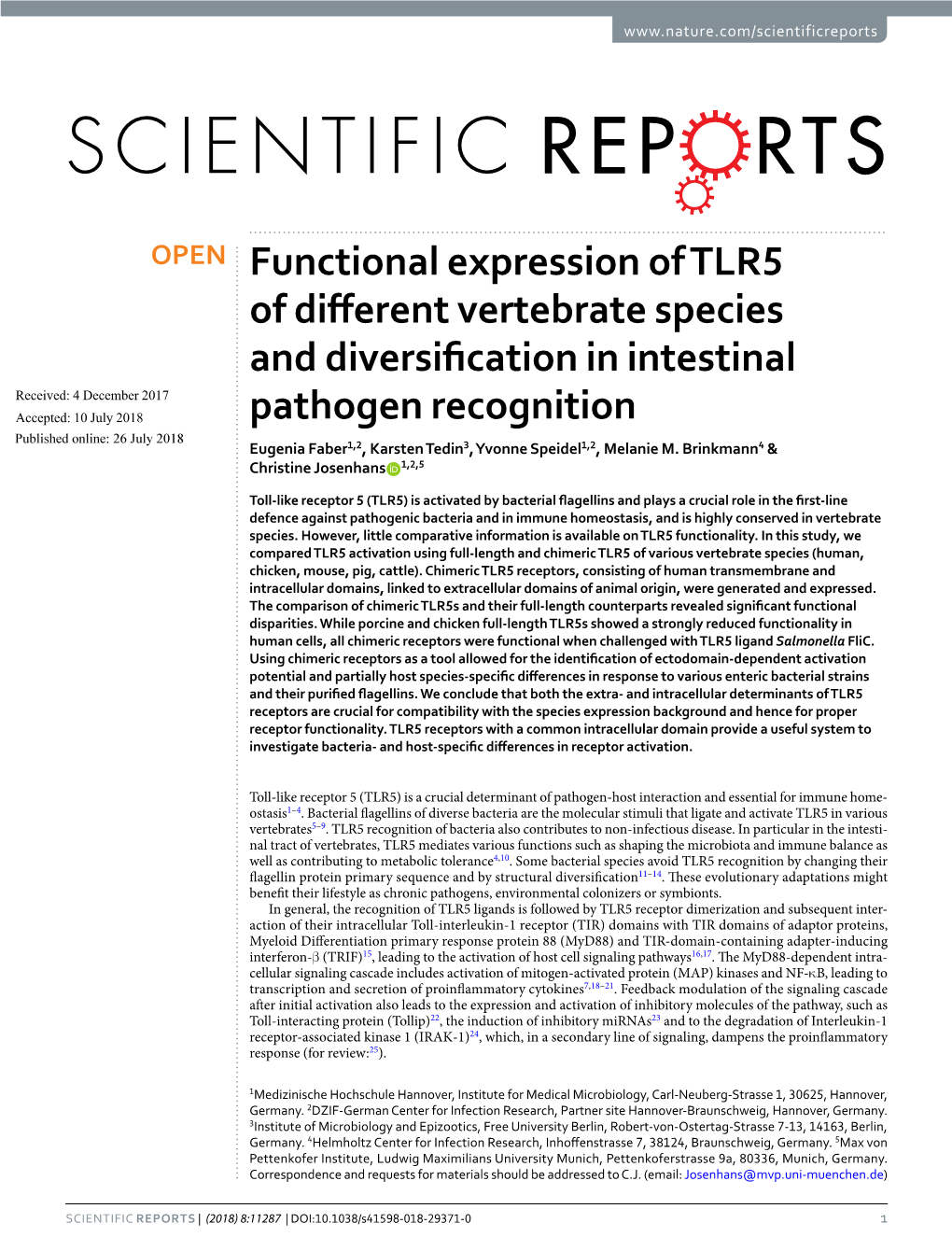 Functional Expression of TLR5 of Different Vertebrate Species And