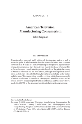 American Television: Manufacturing Consumerism Tabe Bergman