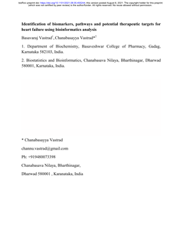 Identification of Biomarkers, Pathways and Potential Therapeutic Targets for Heart Failure Using Bioinformatics Analysis