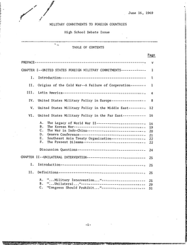 June 16, 1969 MILITARY COMMITMENTS to FOREIGN-COUNTRIES High School Debate Issue TABLE of CONTENTS PREFACE