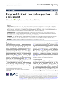 Capgras Delusion in Postpartum Psychosis: a Case Report Sulochana Joshi* , Mankaji Thapa, Anusha Manandhar and Rabi Shakya