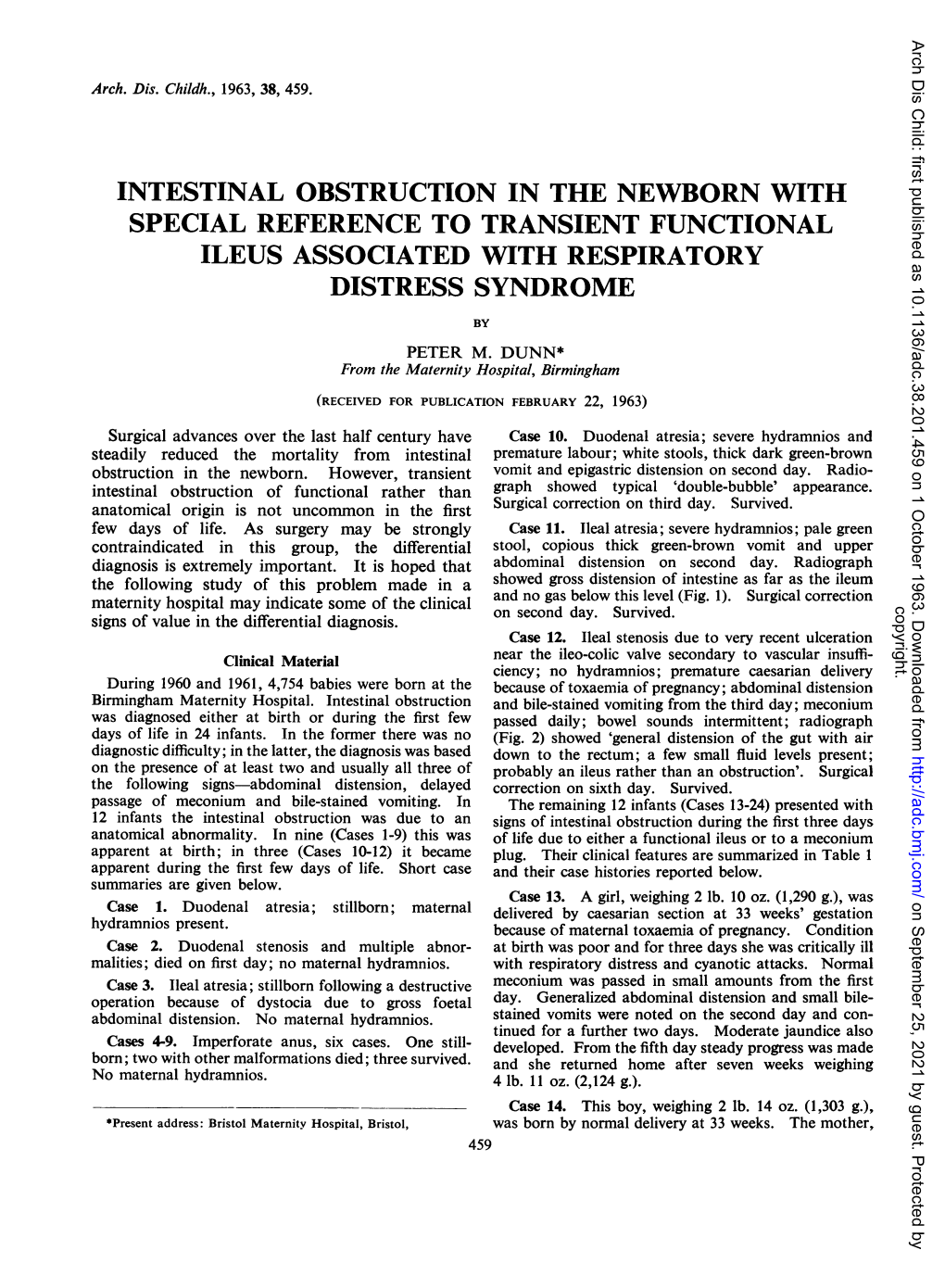 Intestinal Obstruction in the Newborn with Special Reference to Transient Functional Ileus Associated with Respiratory Distress Syndrome