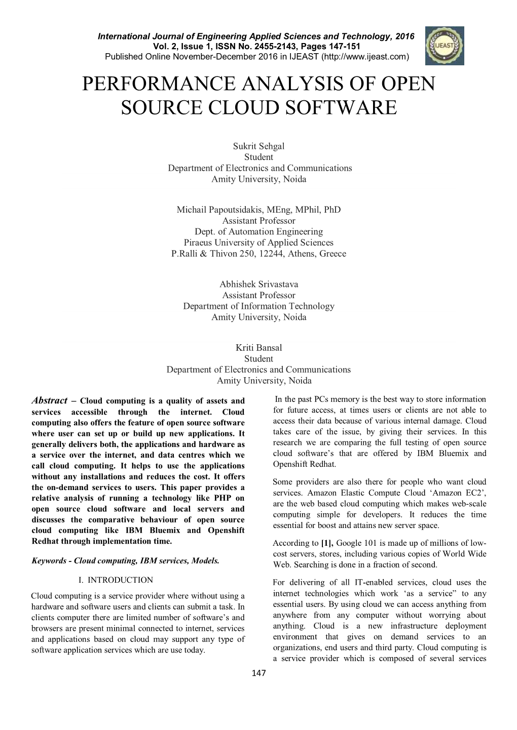 Performance Analysis of Open Source Cloud Software