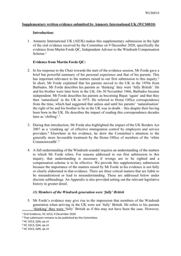 Supplementary Written Evidence Submitted by Amnesty International UK (WCS0010)