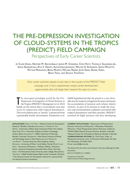 THE PRE-DEPRESSION INVESTIGATION of CLOUD-SYSTEMS in the TROPICS (PREDICT) FIELD CAMPAIGN Perspectives of Early Career Scientists