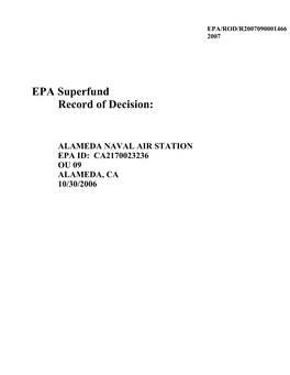 Alameda Naval Air Station Epa Id: Ca2170023236 Ou 09 Alameda, Ca 10/30/2006 Sdms Docid# 1105945