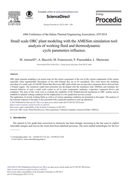 Small Scale ORC Plant Modeling with the Amesim Simulation Tool: Analysis of Working Fluid and Thermodynamic Cycle Parameters Influence