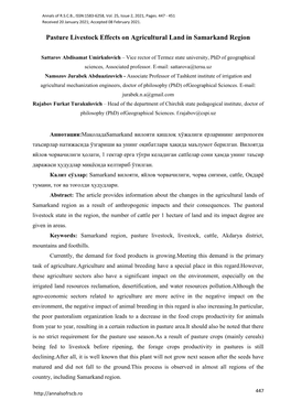 Pasture Livestock Effects on Agricultural Land in Samarkand Region