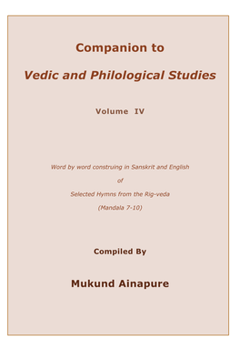 Companion to Vedic and Philological Studies