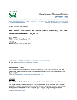 Rock Mass Evaluation of the Sardar Sarovar (Narmada) Dam and Underground Powerhouse, India
