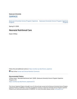 Neonatal Nutritional Care