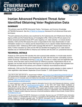 Iranian Advanced Persistent Threat Actor Identified Obtaining Voter