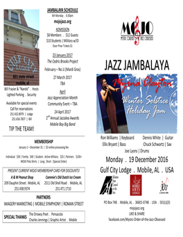 JAZZ JAMBALAYA ADMISSION MUSICAL INFLUENCES $10|Members