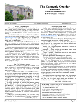 The Carnegie Courier Newsletter of the Mitchell Area Historical & Genealogical Societies