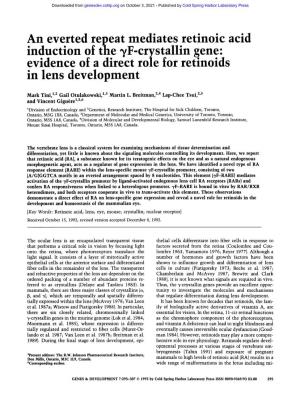 An Everted Repeat Mediates Retinoic Acid Induction of the 7F-Crystallin Gene: Evidence of a Direct Role for Retinoids in Lens Development