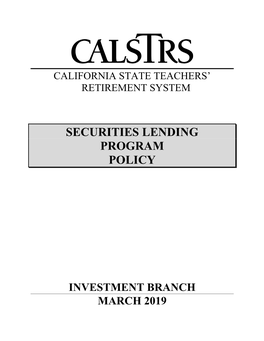 Securities Lending Program Policy