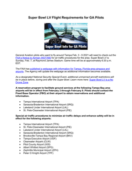 Super Bowl LV Flight Requirements for GA Pilots