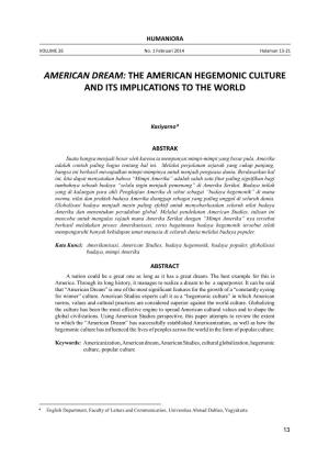 American Dream: the American Hegemonic Culture and Its Implications to the World