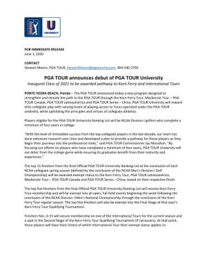 PGA TOUR Announces Debut of PGA TOUR University Inaugural Class of 2021 to Be Awarded Pathway to Korn Ferry and International Tours