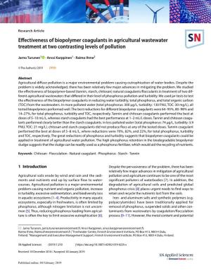 Effectiveness of Biopolymer Coagulants in Agricultural
