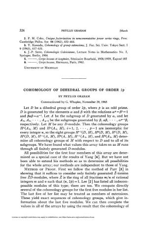 324 COHOMOLOGY of DIHEDRAL GROUPS of ORDER 2P Let D Be A
