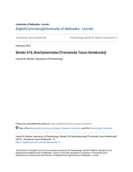 Binder 018, Brachylaemidae [Trematoda Taxon Notebooks]