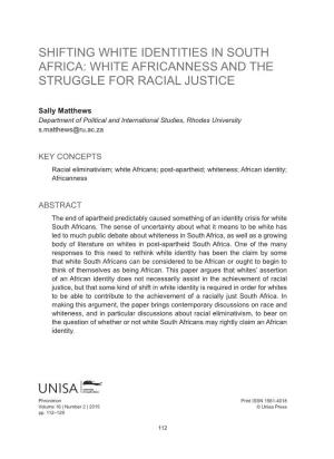 Shifting White Identities in South Africa: White Africanness and the Struggle for Racial Justice